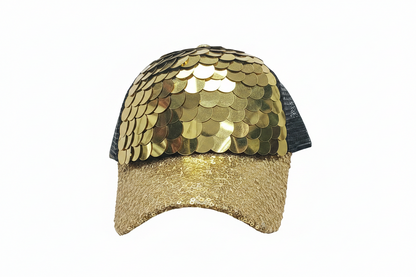 Gorra  con  lentejuela dorada con negro