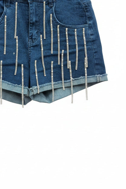 Pantalón corto en brillo color azul con brillo#2