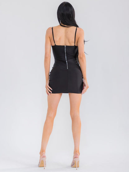 vestido Mini body con de contraste de malla sin mangas para mujer