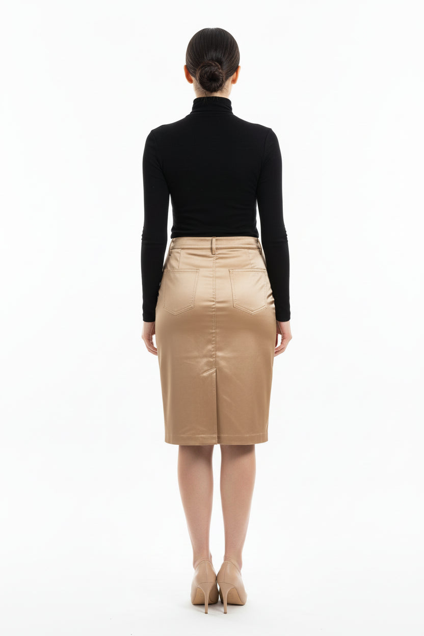 falda imitacion de leder en Crema