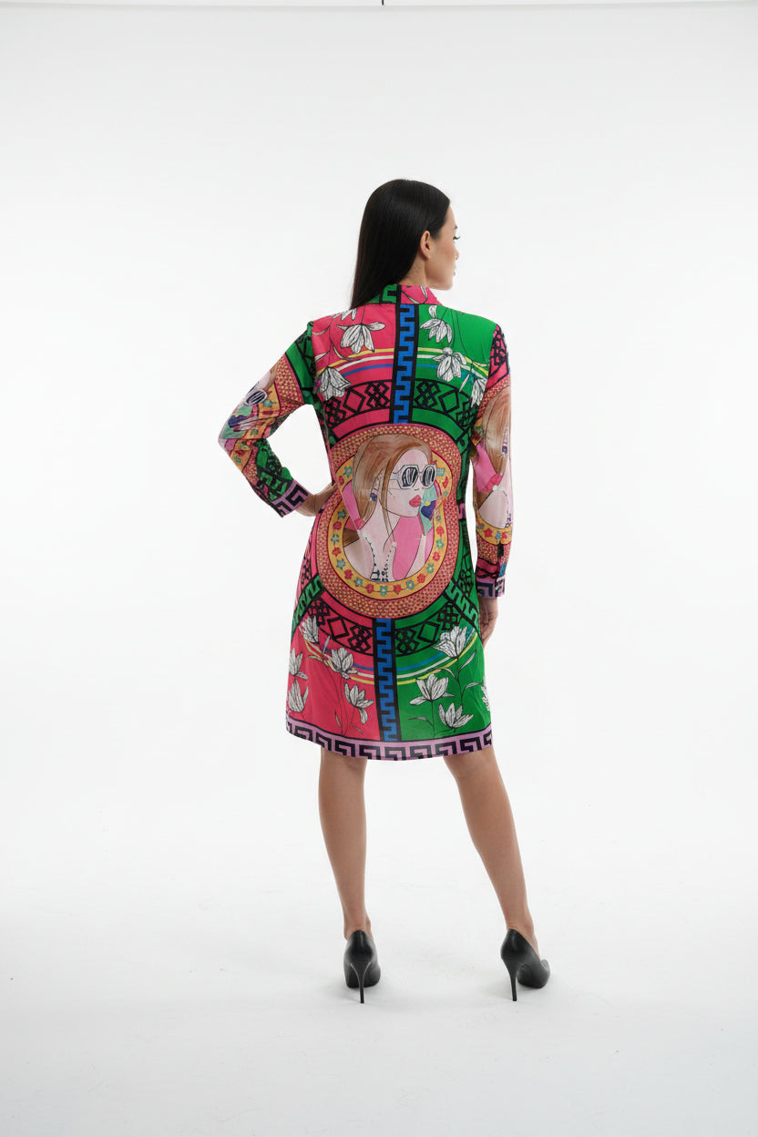Vestido en  diseño   mix colores verde rosado y todos los colores juntos