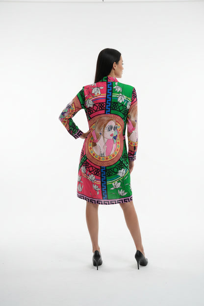 Vestido en  diseño   mix colores verde rosado y todos los colores juntos