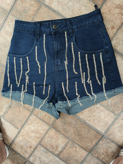 Pantalón corto en brillo color azul con brillo#2