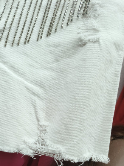 Pantalón corto en brillo color blanco con brillo# 3