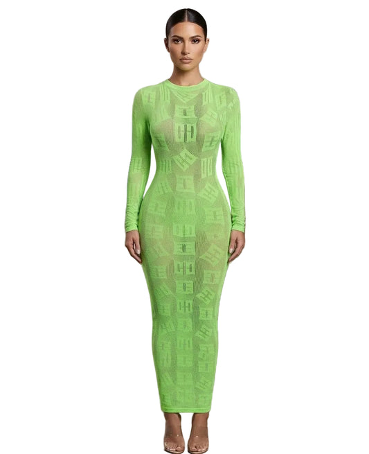 vestido transparente tela en telaraña en color verde transparente tipo malla