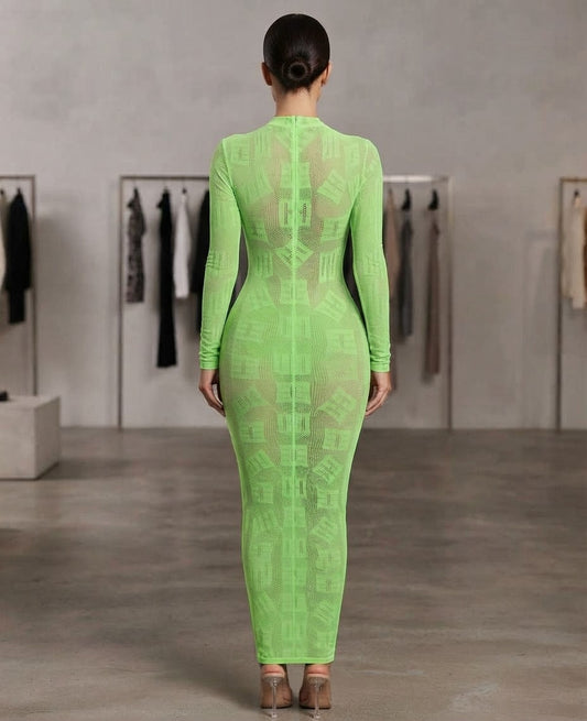 vestido transparente tela en telaraña en color verde transparente tipo malla