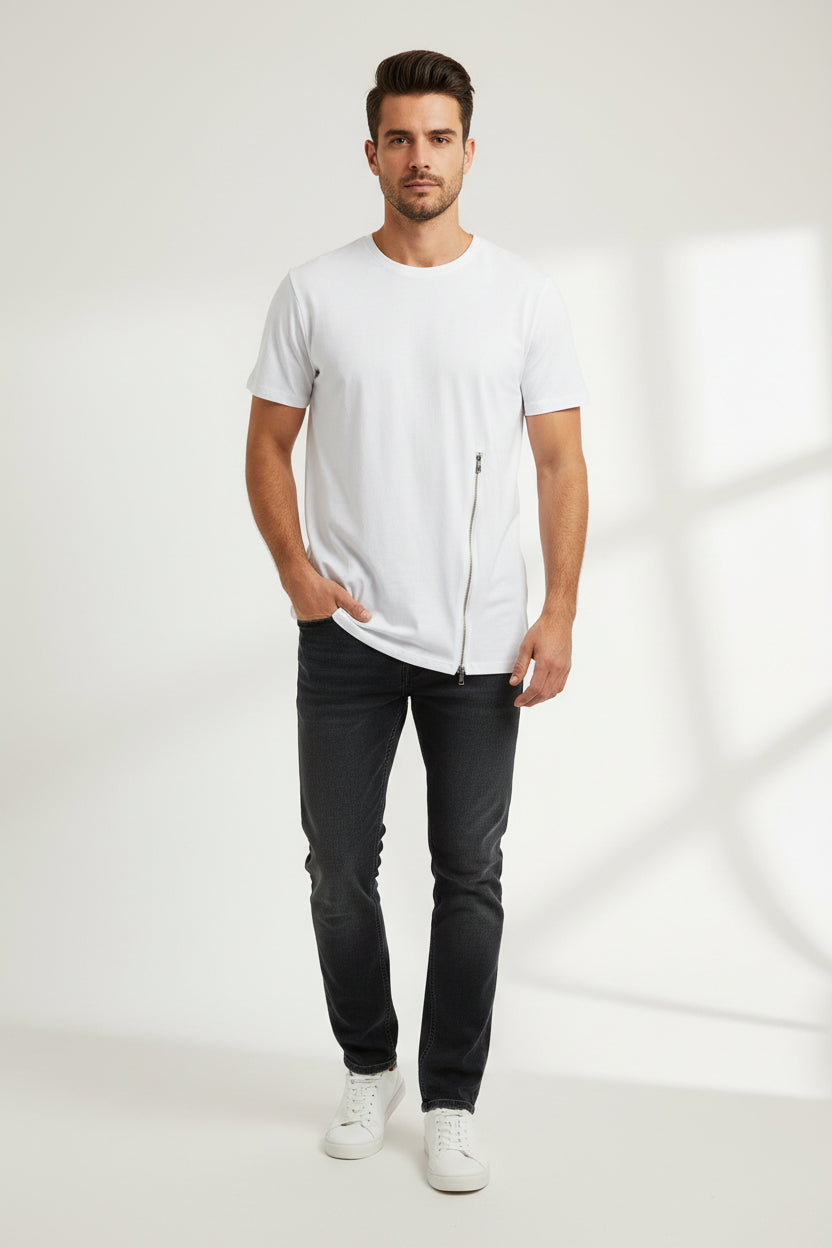 Teacher en blanco con zipper plateado