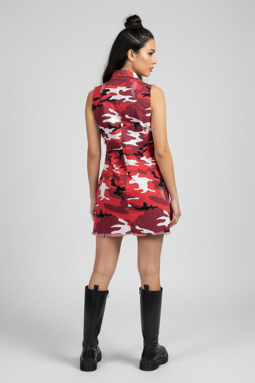Hermoso vestido camuflado con dos colores con diseño en roto