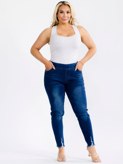 jeans licra azul con diseño elástico tamaño grande uno XL 2xl 3xl#1