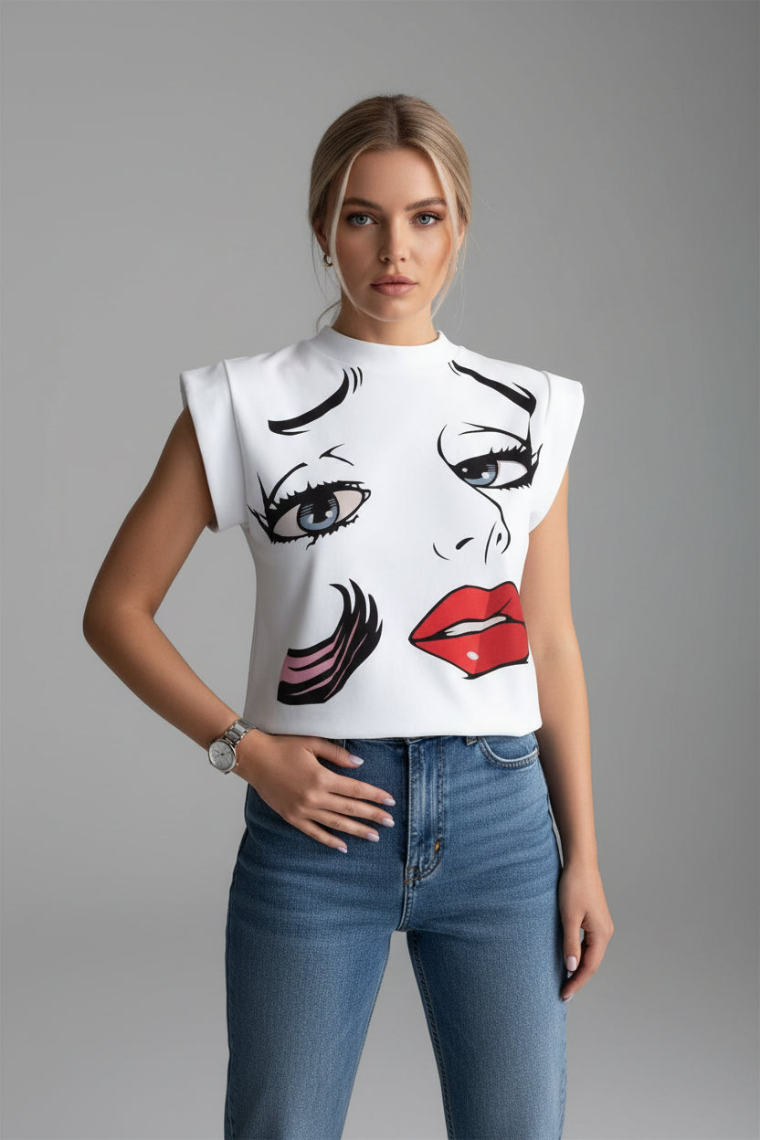 blouse white a beautiful sensual lips design